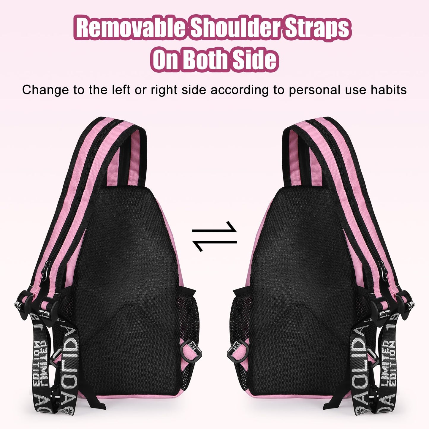 VALUEQLO Crossbody Backpack Convertible Sling Bag for Women Men with Adjustable Strap Small Casual Daypack for Hiking Traveling (Small, 11-Inch, Pink)