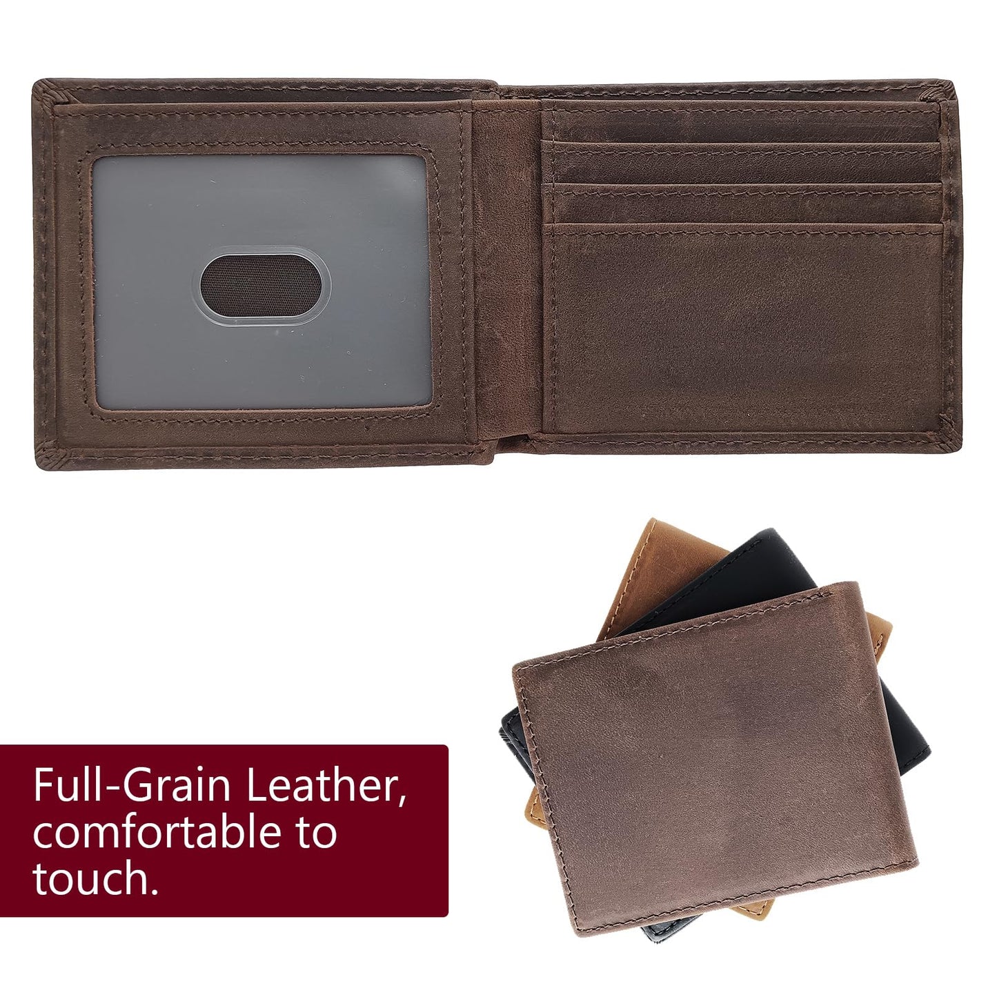 LnxLtw Bifold Travel Wallets for Mens Slim RFID Blocking | Compact Front Pocket Thin Genuine Leather Wallet | Minimalist Credit Card Holder with 4 Card Slots and ID Window Gift Box (Dark Brown)