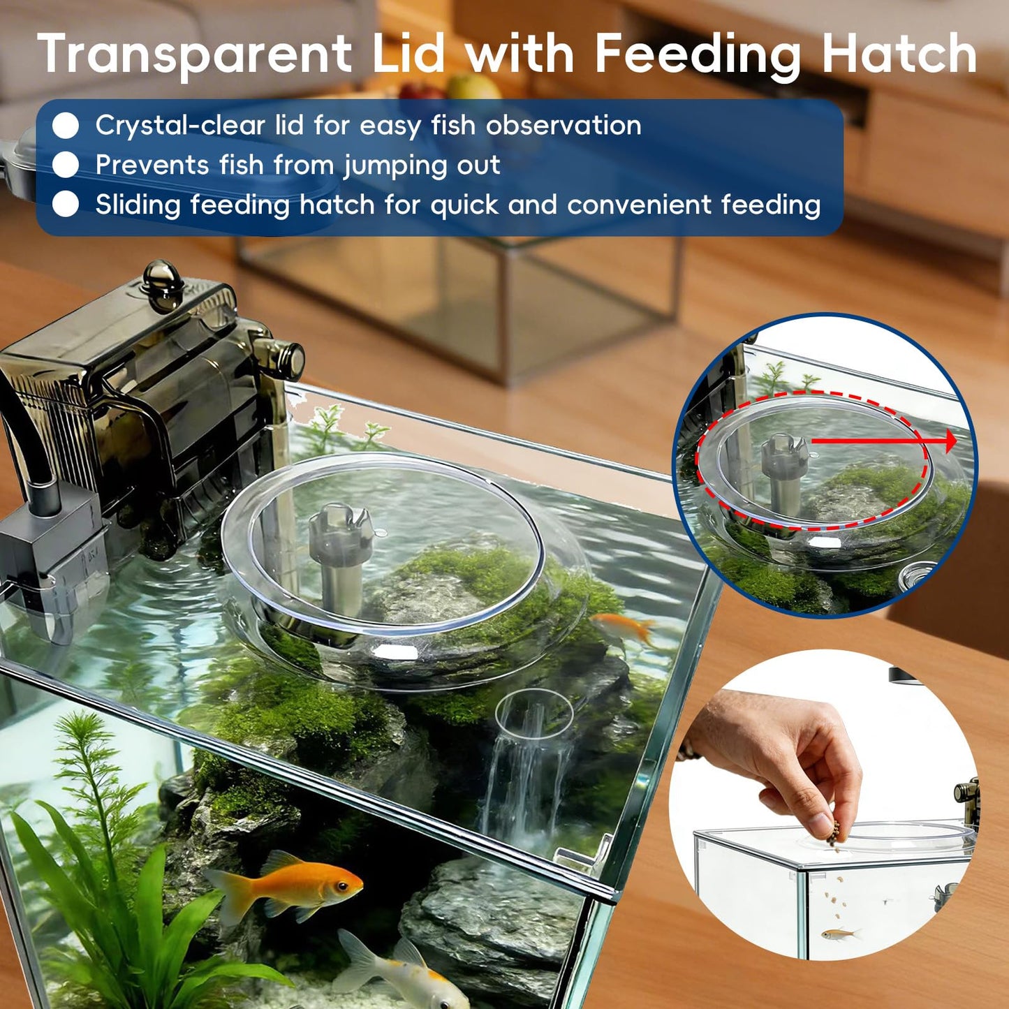 Turchongeco 2.1 Gallon Nano Aquarium Kit with Lid, Space Saving Hang-On Filter and LED Light, Ultra-Clear Rimless Glass Desktop Fish Tank for Small Fish, Shrimp, and Betta