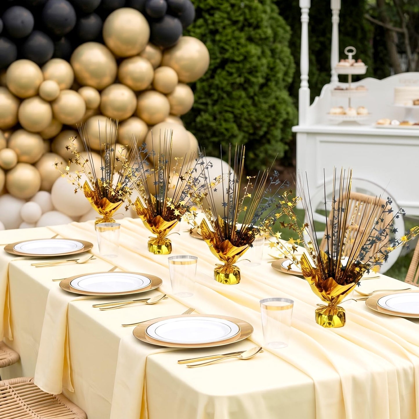 12 Pack Metallic Foil Spray Star Centerpieces for Tables, Black and Gold Party Decorations for Wedding Birthday Baby Shower Bachelorette Retirement New Years Party Table Decorations