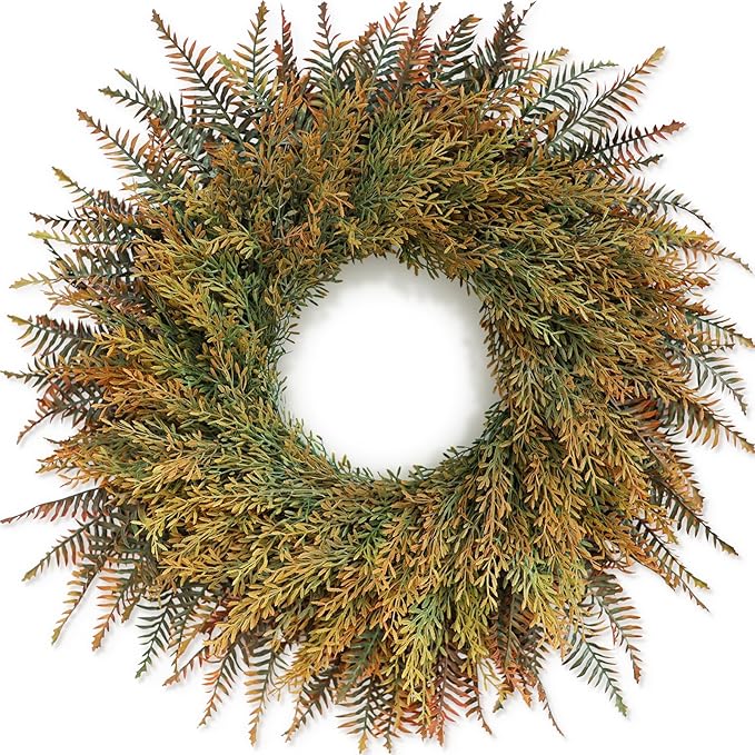 26'' Large Fall Wreath for Front Door, Porch, Window- Artificial Fern Leaves and Faux Wheat Grass Outdoor Autumn Wreath for Home, Farmhouse Wall Thanksgiving Day Harvest Festival Decor