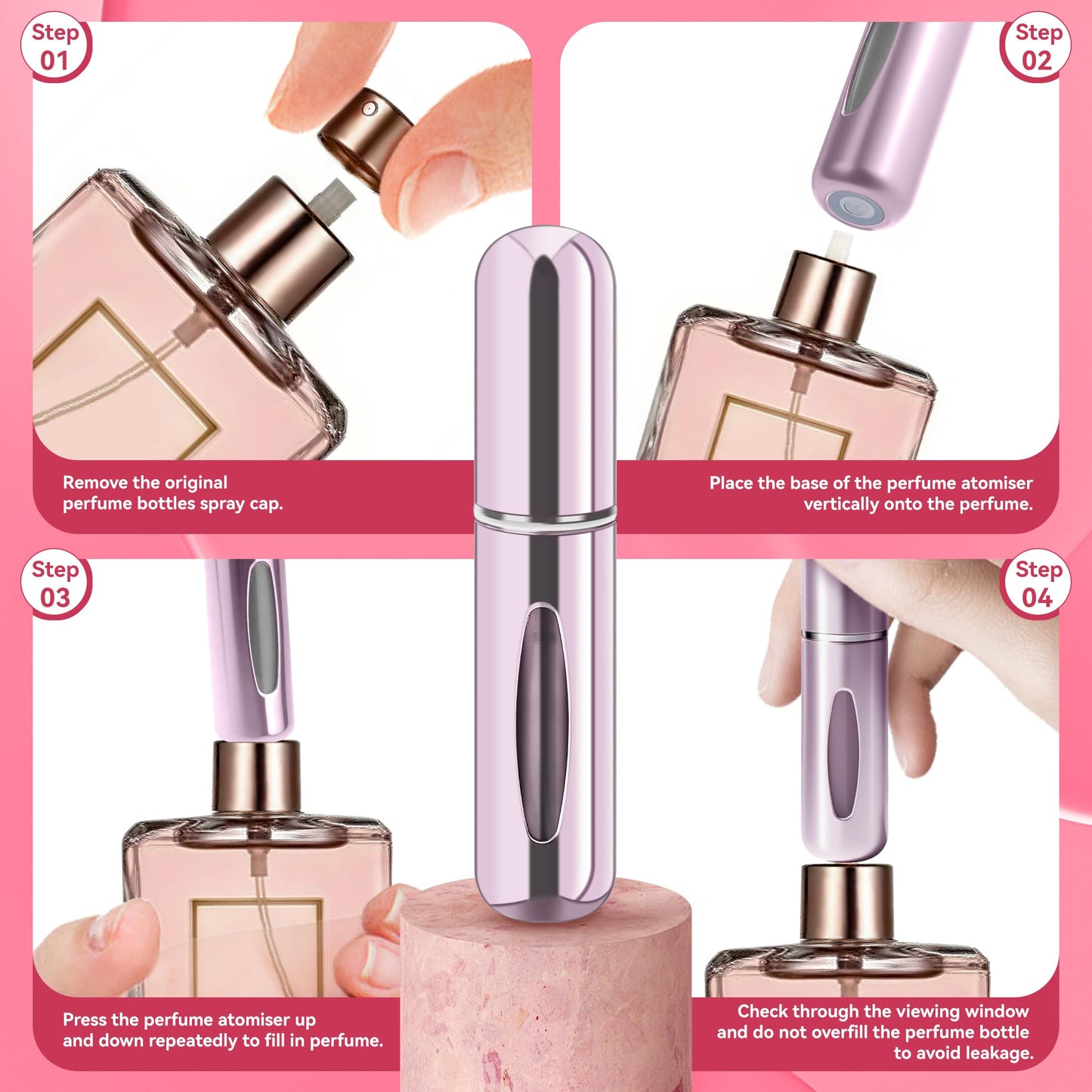 forebile Refillable Perfume Portable Atomizer Bottle Refillable Perfume Spray, Travel Perfume (5ml, 4 Pack) (Silver, Pink, Gold, Black)