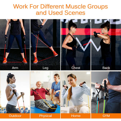 Uten Resistance Bands Set 12pcs, 100lbs Elastic Exercise Bands with Door Anchor, Handles, Ankle Straps and Carry Bag, Indoor Outdoor Fitness, Shape Body, Full Body Workout