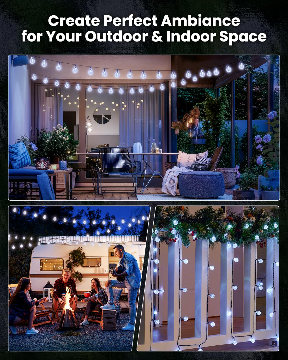 Brightown Solar String Lights Outdoor 60 Led 35.6 Feet 8 Lighting Modes Globe Waterproof Solar Powered Patio Lights for Garden Yard Porch Wedding Party Decor (Pure White)