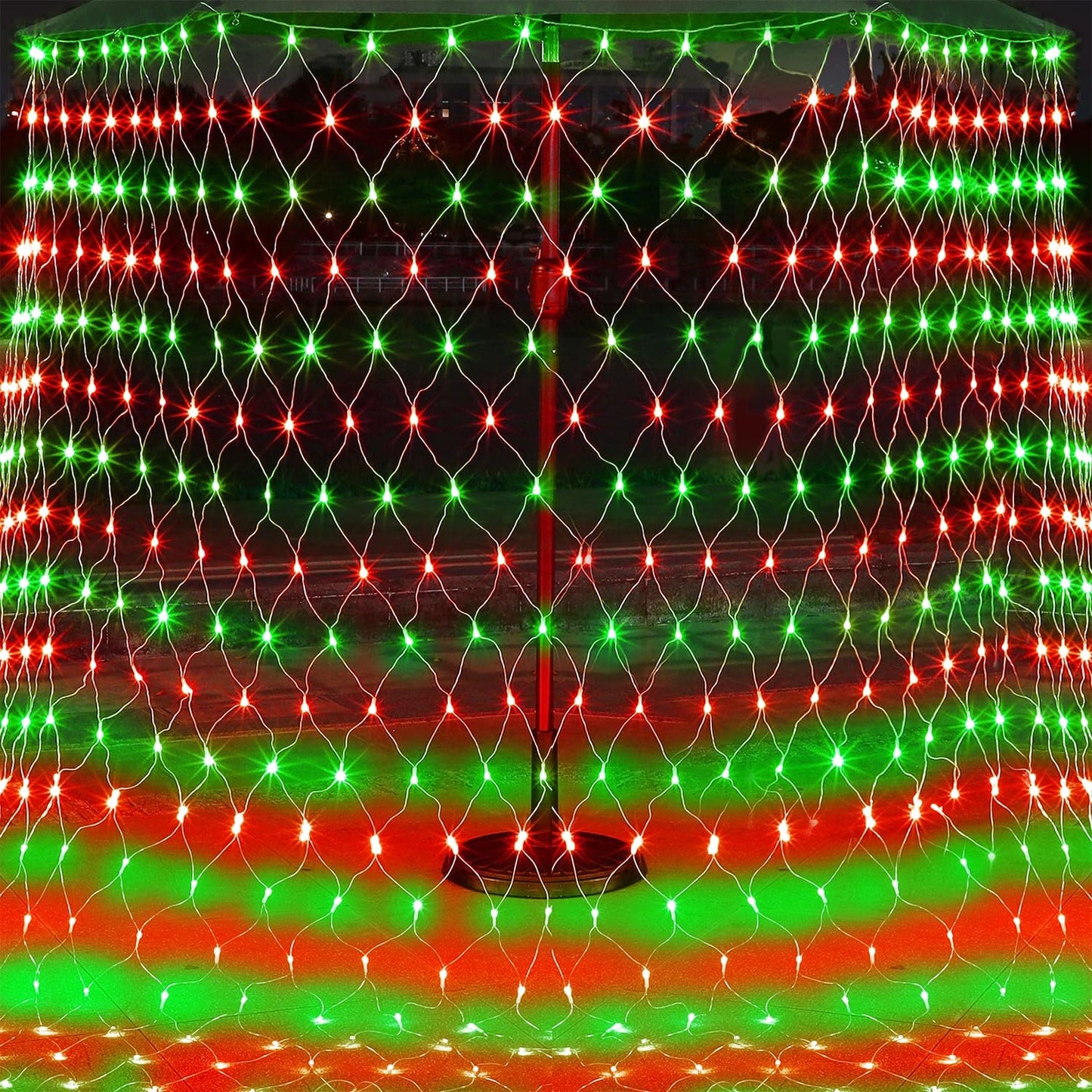 WATERGLIDE Outdoor Christmas Net Lights, 12FT x 5FT 360 LED Mesh String Light with 8 Lighting Mode, Connectable Waterproof Lights for Garden Tree Bushes, Holiday Wedding Party Decoration, Red & Green