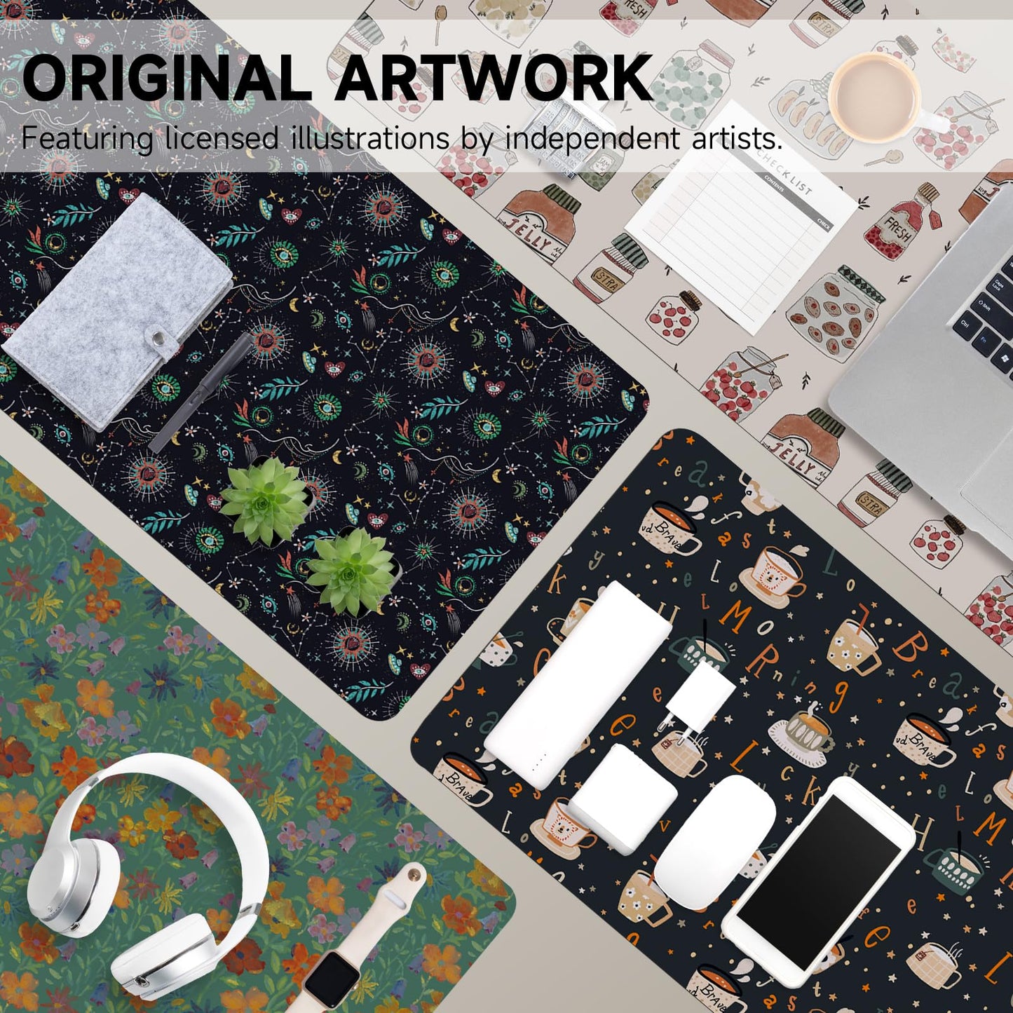 AUPET Leather Large Mouse Pad Desk Blotters – 35 x 17in Cute Desk Mat with PU Surface, Non-Slip Desk Pad Protector,Waterproof Desk Writing Pad for Office Home (Mystical Cosmic)