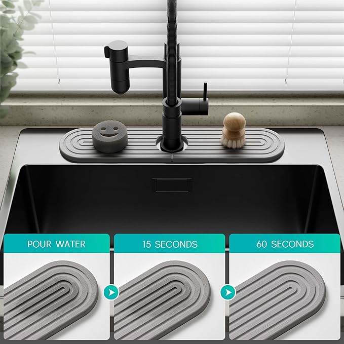 Stone Faucet Mat for Kitchen Sink – Diatomite Fast-Drying Stone Tray, Faucet