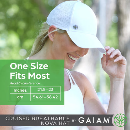 Gaiam White Baseball Cap for Women - Cruiser Breathable Nova Design, Lightweight Cute Women's Ball Cap, Easily Adjustable Trendy White Women's Hat for Summer & Beach