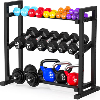 LarFaFa 3-Tier Adjustable Dumbbell Rack, Weight Rack for Home Gym Storage, Heavy Duty Weight Stand for Dumbbells, Kettlebells & Free Weights, Space-Saving Dumbbell Rack Stand Only(Up to 450LB Capacity)