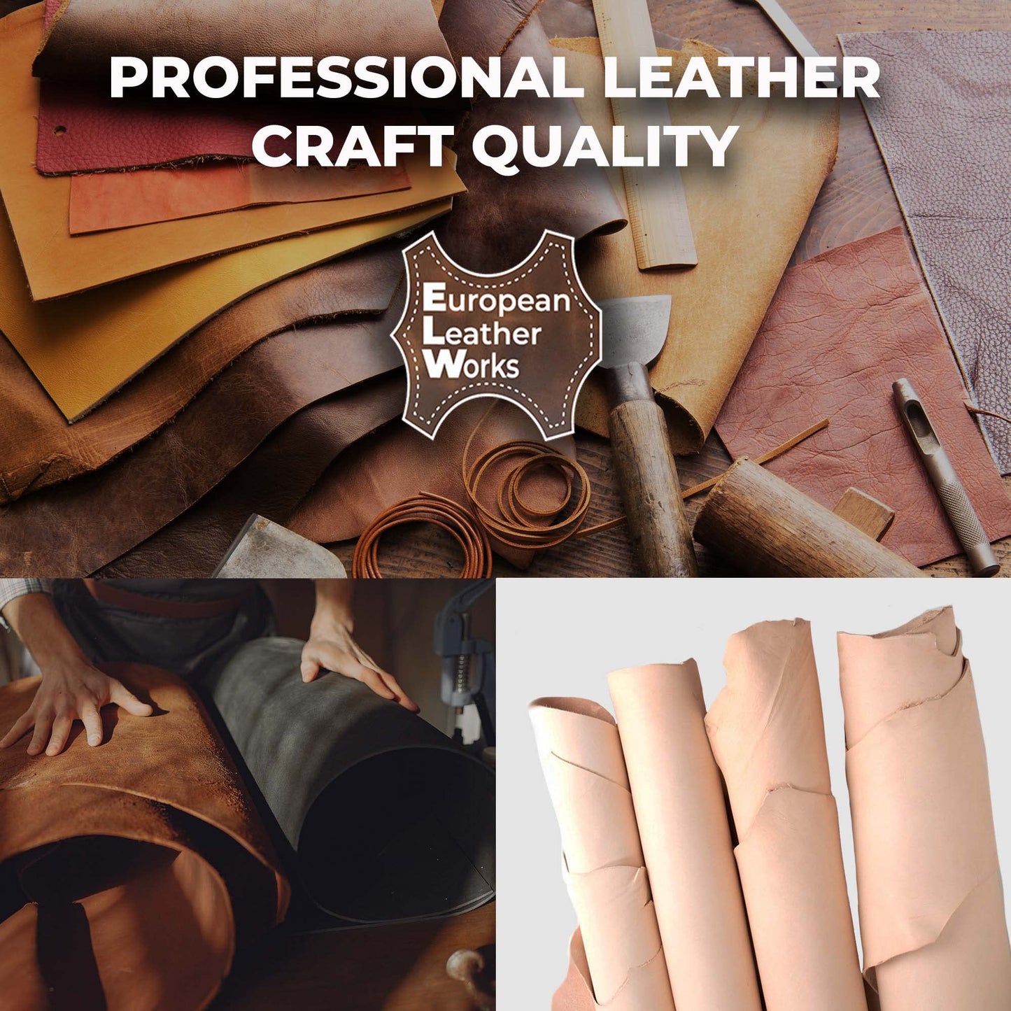 ELW 7-8 oz (2.8-3.2mm) Thickness Weight 8"x12" Vegetable Tanned Leather Cowhide Grade AB Full Grain Leather for Tooling, Carving, Engraving, Molding, Embossing, Stamping, & Dyeing