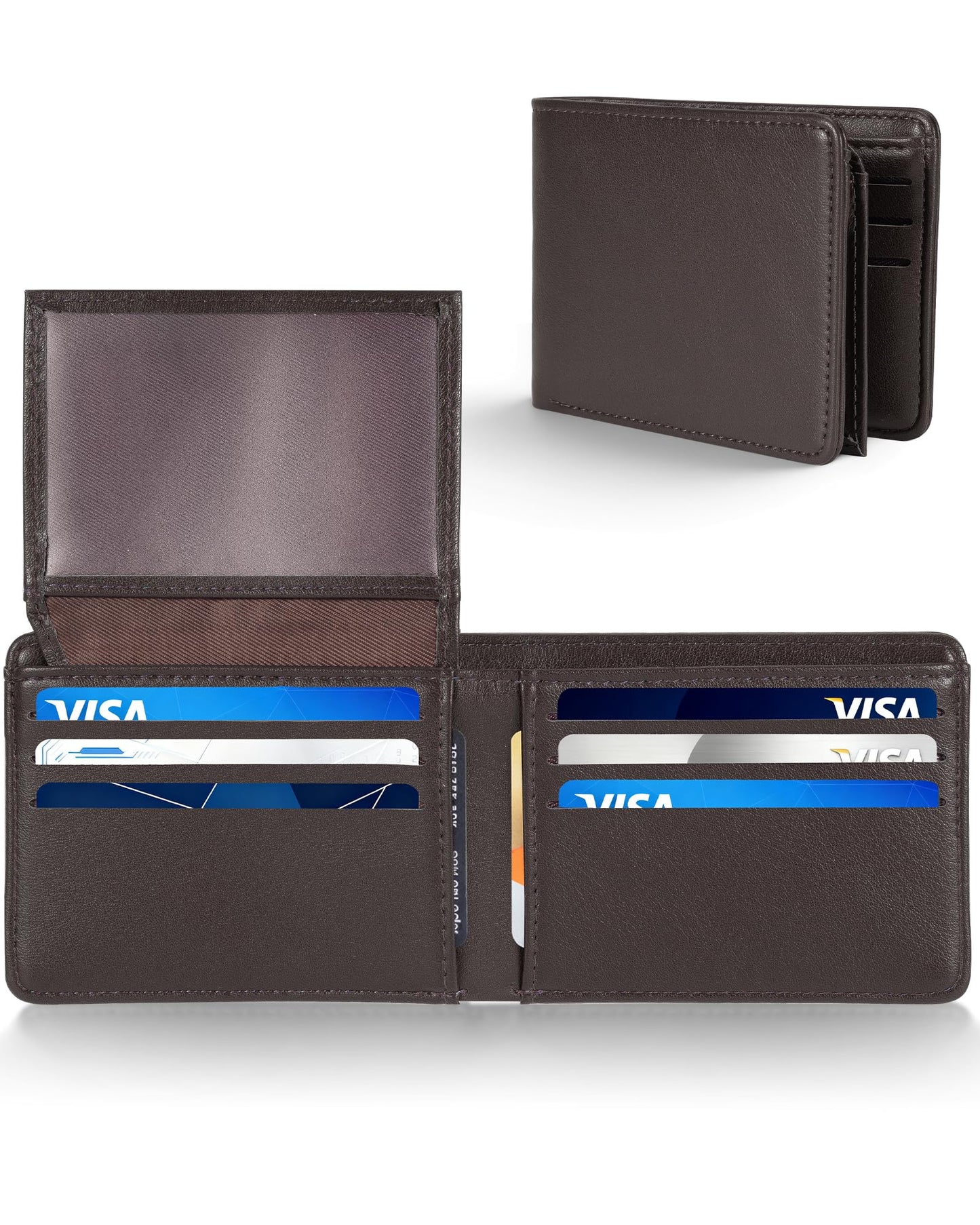GNDR Wallet For Men Bifold Coffee RFID Blocking Slim Faux Leather Wallets Card Holder Front Pocket Minimalist Men Accessories With Gift Box