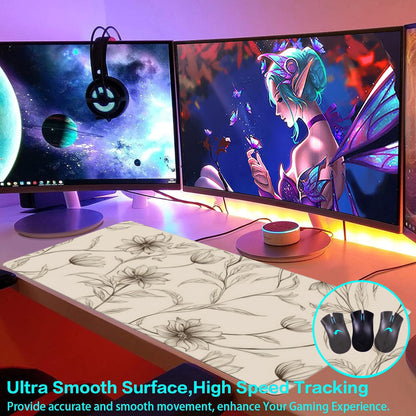 XXL Mouse Pad,Minimalist Flowers Large Gaming Mouse Pad,Abstract line Floral Desk Mat for Desktop,Extended Big Computer Keyboard Desk Pad with Non-Slip Base and Stitched Edges 35.4"x15.7"