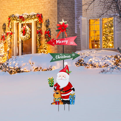 Christmas Decorations Outdoor Yards Signs, 47" Metal Xmas Santa Claus Signs with Stakes, Merry Christmas Yard Decorations for Front Door Lawn Patio Garden Outside Decor