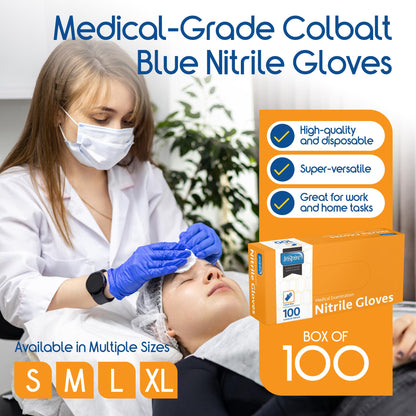 Inspire Cobalt Blue Nitrile Disposable Gloves | 4.5 Nitrile Safety Medical Exam Cooking Cleaning Disposable Gloves (Blue - Box of 100, XL)