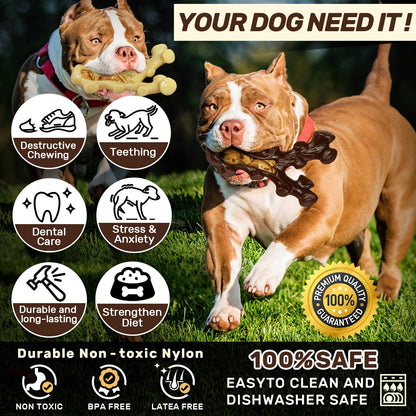 SIHRMIU 2 Pack Dog Chew Toys for Aggressive Chewers,Boredom and Stimulating Best Dog Toys for Medium/Large Breed,Tough Almost Indestructible Dog Bones for Teeth Cleaning and Training
