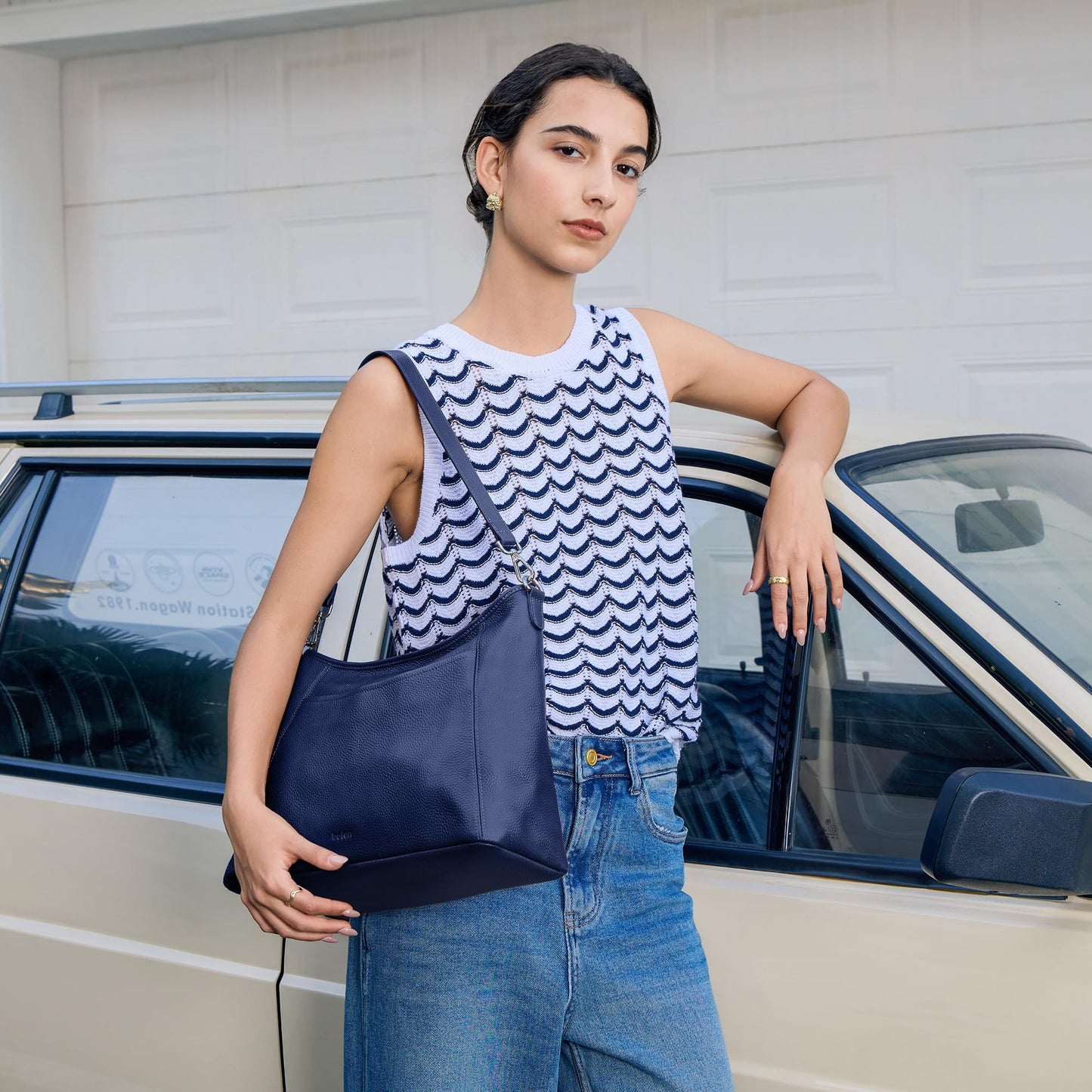 befen Genuine Leather Crossbody Bag for Women, Navy Blue Purses Soft Real Leather Hobo Bag with 2 Detachable Straps Designer Large Crossbody Purse Womens Shoulder Handbag for Daily and Work