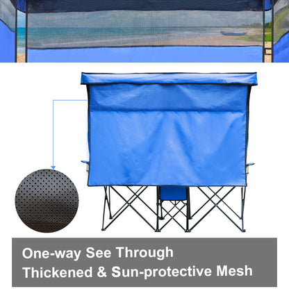 WTVIDAS Double Beach Chair with Canopy Shade Heavy Duty Camping Chairs with Cup Holder Folding Loveseat for Outside Lawn