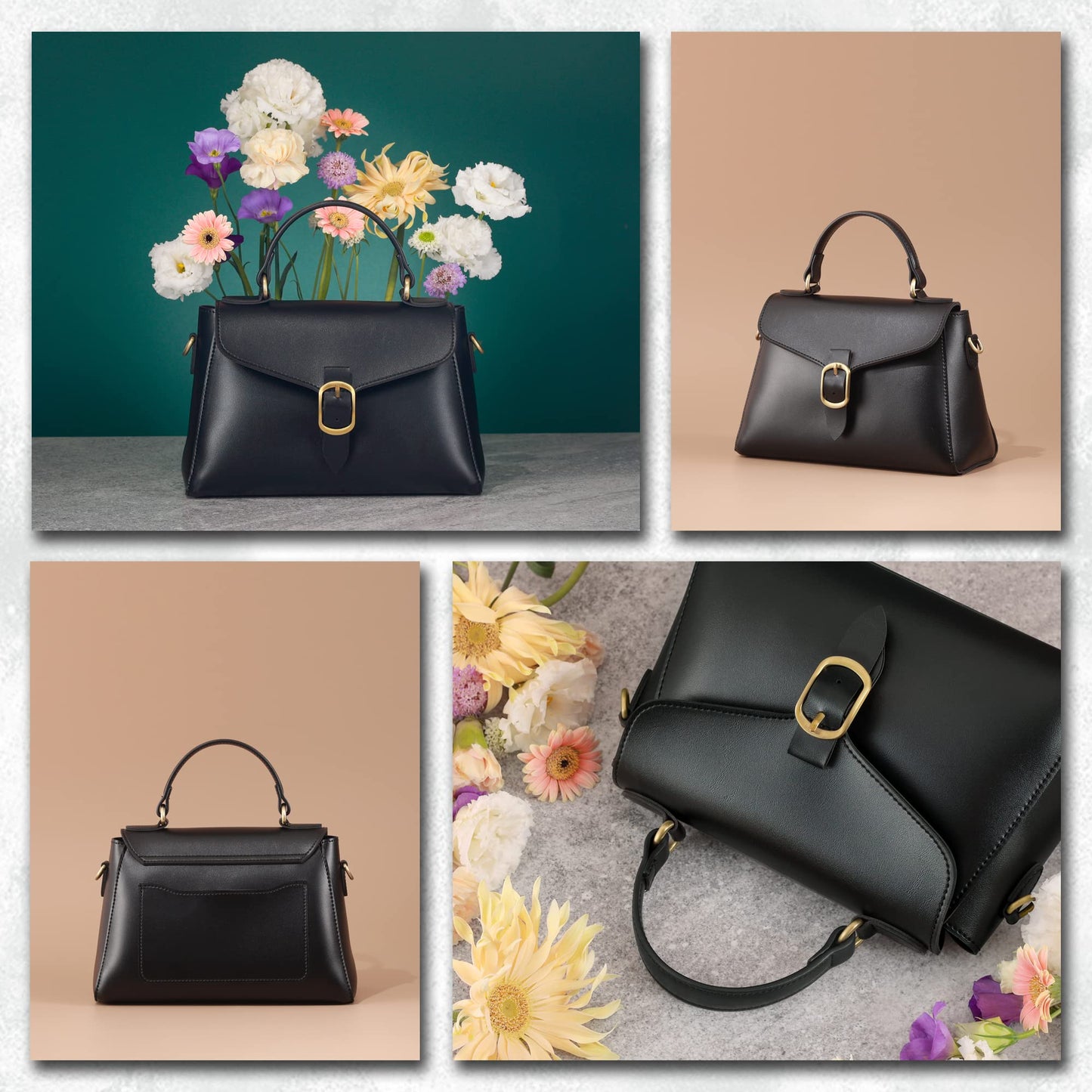 Vintage Vegan Leather Flap Top Handle Bag For Women Black Retro Satchel Casual Purse Simple Shoulder Classic Handbag