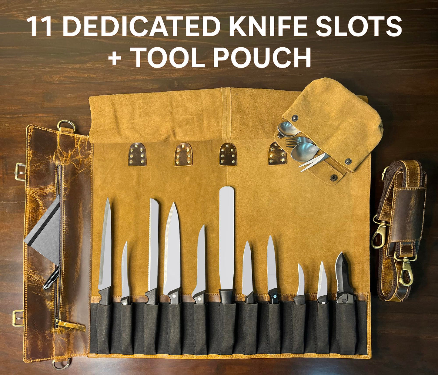 Rustic Town Genuine Leather Chef Knife Roll All Purpose Chef Roll, Brown, L, Knives Organiser