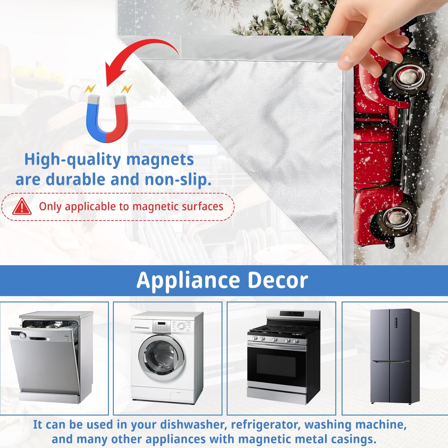 Washable Red Truck Dishwasher Magnetic Cover for Kitchen Decor,Christmas Tree Refrigerator Magnet Front Panel for Appliances,23 x 26 Inch