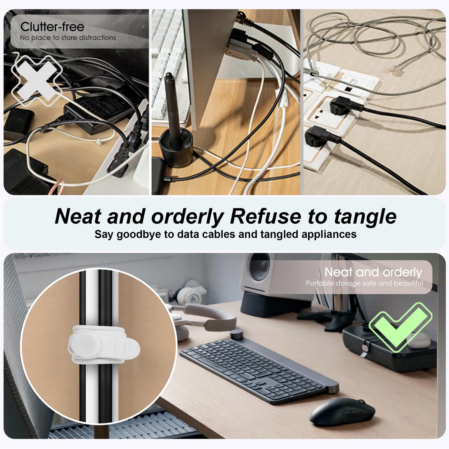 Nearockle Silicone Cable Ties Cord Organizer Cable Management, 16Pcs 4.2" and 7.1" Reusable Cable Organizer Electronic Accessories for Home, Office, Kitchen, School, Travel(Black&White)