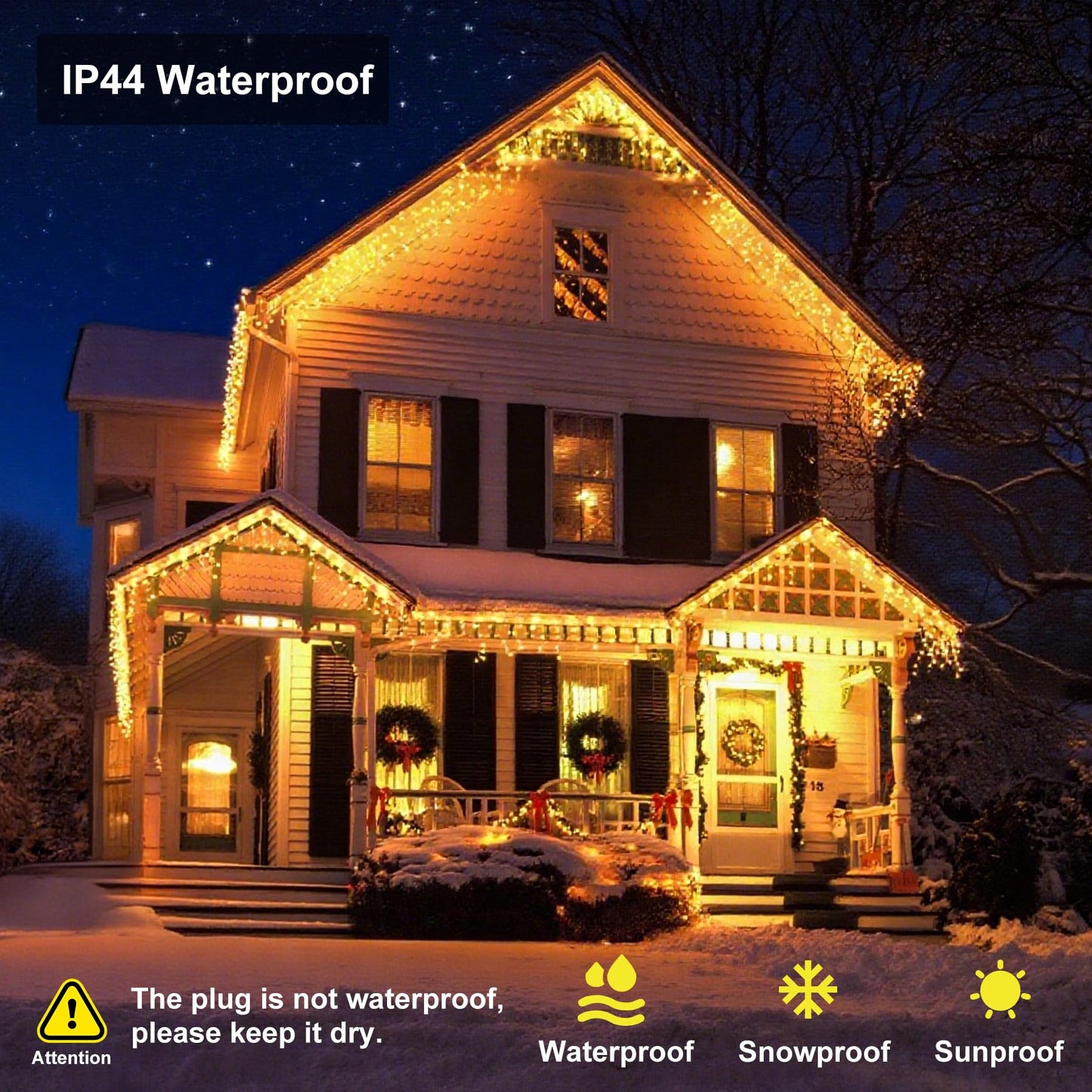 LED Icicle Lights for Outdoor Christmas Decorations,118Ft 1200 LEDs Christmas Fairy Light with Timer&Memory Function,8 Lighting Modes,Plug in hanging Curtain Lights for Xmas Party Wedding(Warm White)