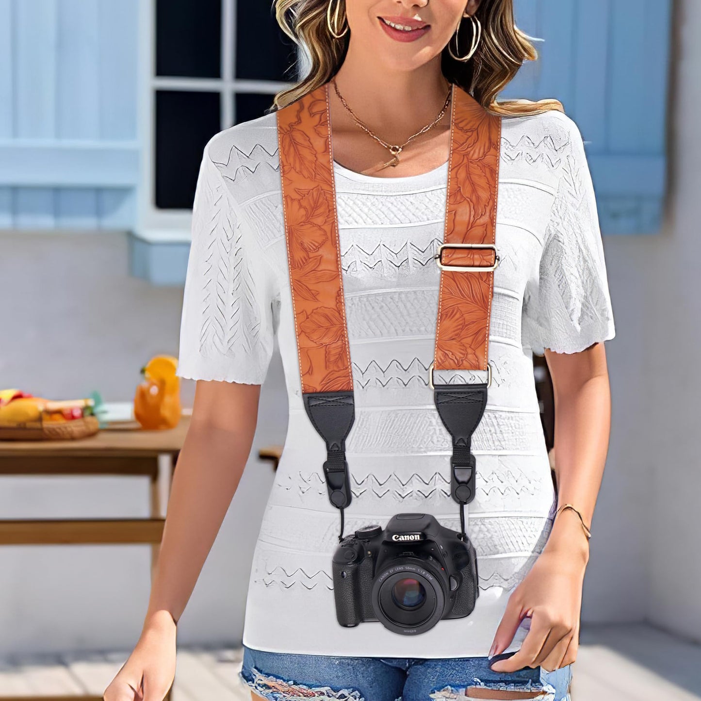QIELIZI Lifestyle Camera Strap,Vintage Adjustable Vintage Neck & Shoulder Strap for All DSLR Cameras,Great Gift for Photographers(1-Carved Dark Brown)
