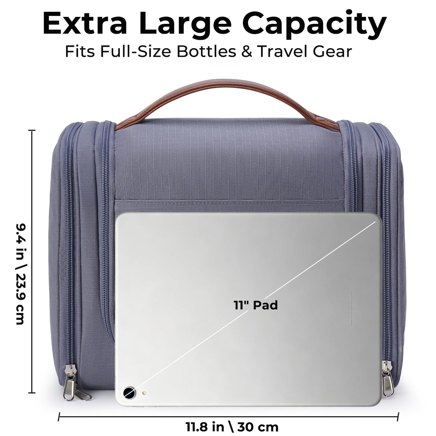 Ralnitote Large Hanging Toiletry Bag for Men, Travel Bathroom Bag with Hook, Hygiene Bag Organizer for Shower, Shaving & Grooming Essentials, Gray