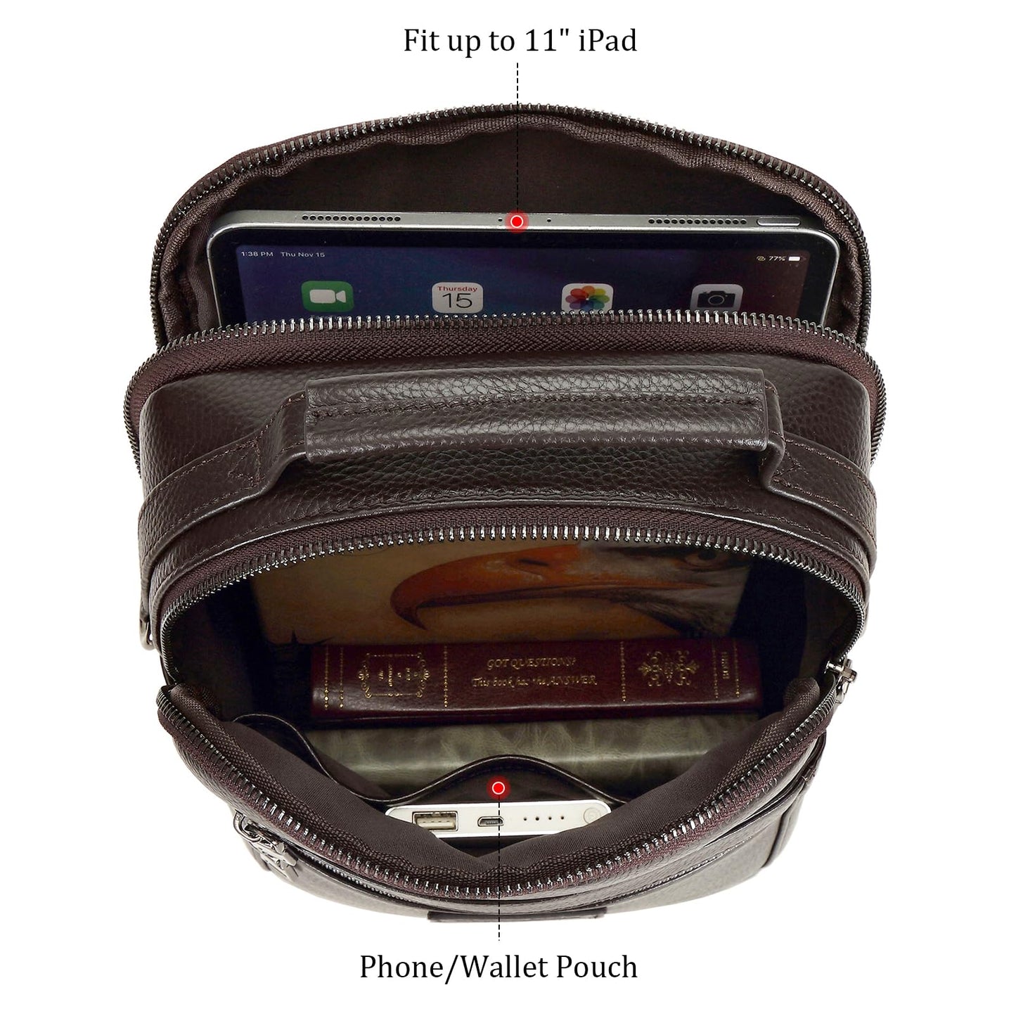 Polare Italian Full Grain Leather Messenger Bag Vintage Chest Shoulder Crossbody Bag Casual Sling Business Handbag for Men (Coffee)