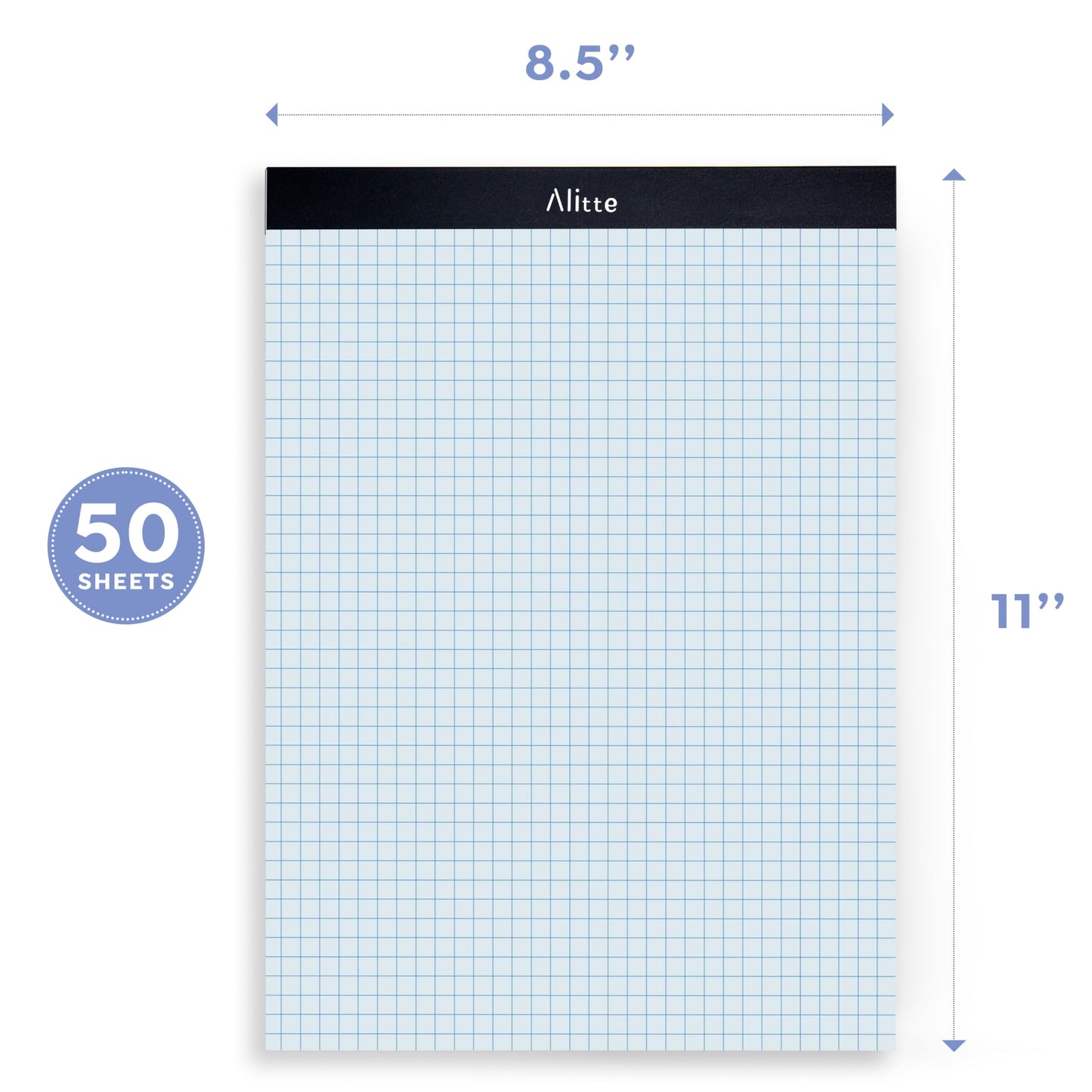 Alitte Graph Paper Pad, Pack of 3, White Letter Size - 4x4 Quad Grid Paper, With Blue Lines - Easy-Tear Perforations, 11x8.5 Cardboard Backing - Graph Notepads for School, Office -50 Sheets per Pad