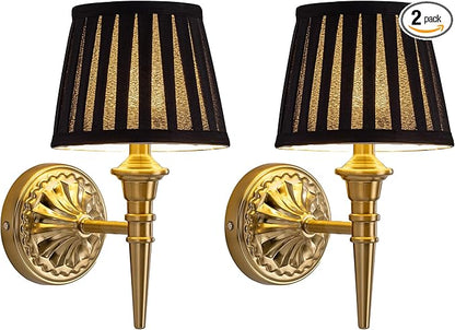 KDG Cordless Wall Sconces Set of 2, Small Wireless 5200mAh Rechargeable Battery Fabric LED Wall Lamps, Portables Lightings for Wall Painting, Living Room, Bedroom, Hallway, Gifts (Black Lampshde)