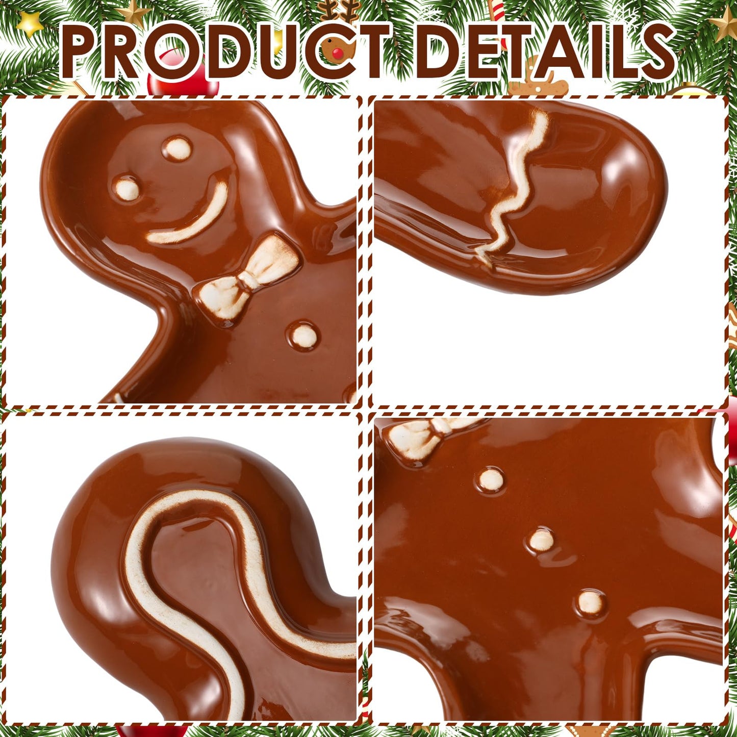 SiliFine 3 Pcs Christmas Gingerbread Plates Xmas Dinner Ceramic Plate 8 inch Holiday Cookie Tableware Decorative Desserts Dish Candy Salad Tray for Winter Home Table Party Supplies(Gingerbread Man)