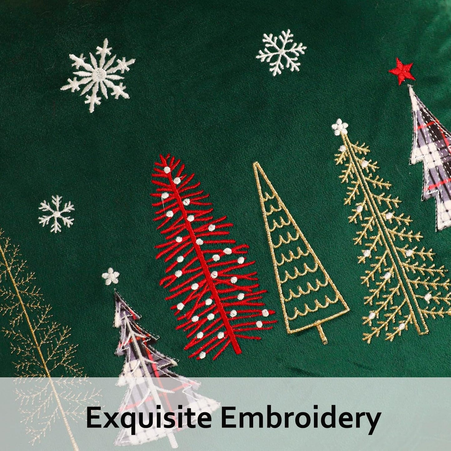 Tosleo Christmas Pillow Covers 18x18 Set of 2 Xmas Trees with Snowflake Embroidery Throw Pillow Covers Christmas Dec Velvet Pillowcases Forest Green Cushion Pillow Cases Soft Square Holiday Pillowcase