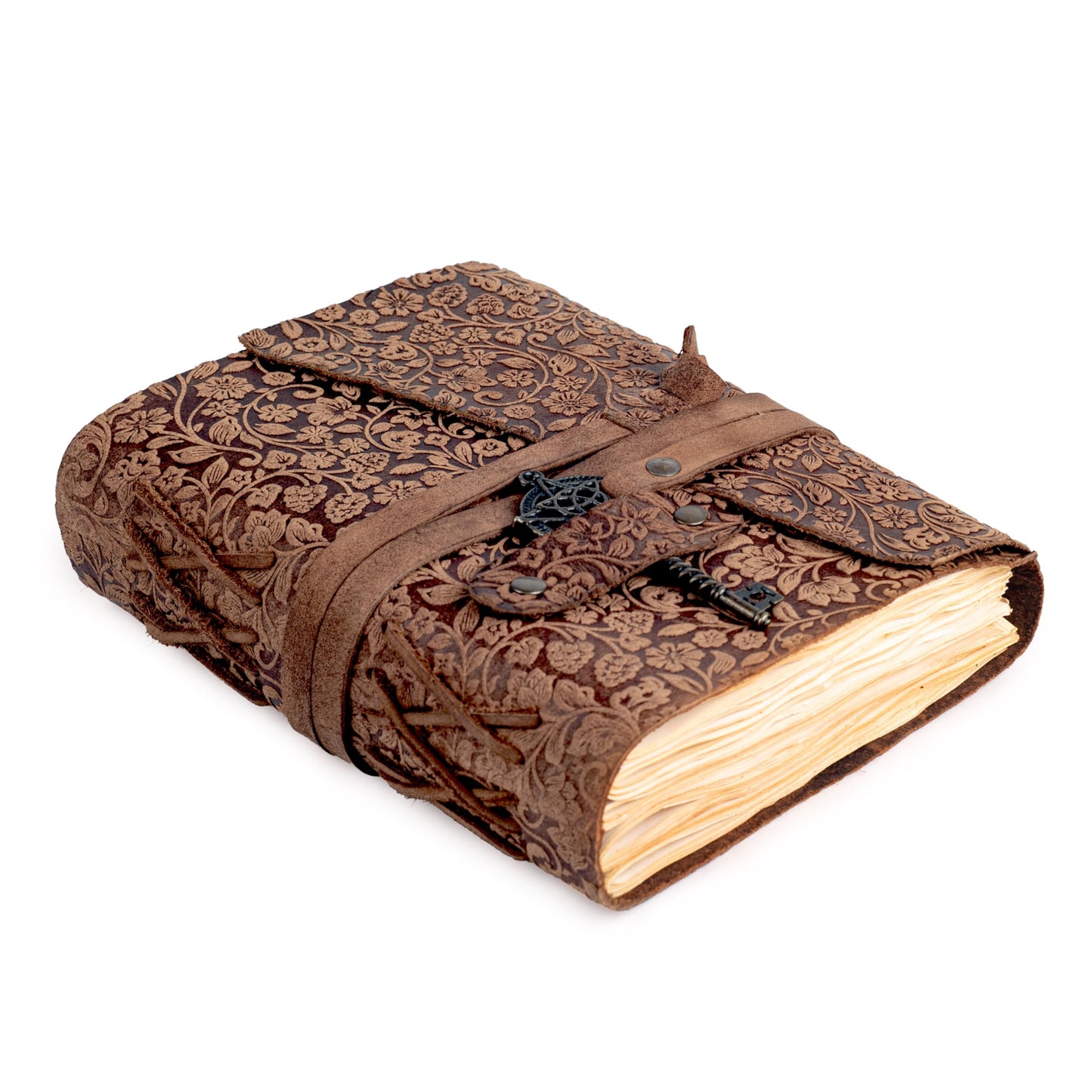 LEATHER VILLAGE Handmade Leather Bound Floral Embossed Journal for Women | 260 Pages Blank of Vintage Paper Writing, Sketchbook, Notebook - Rustic Brown - 7X5 Inches