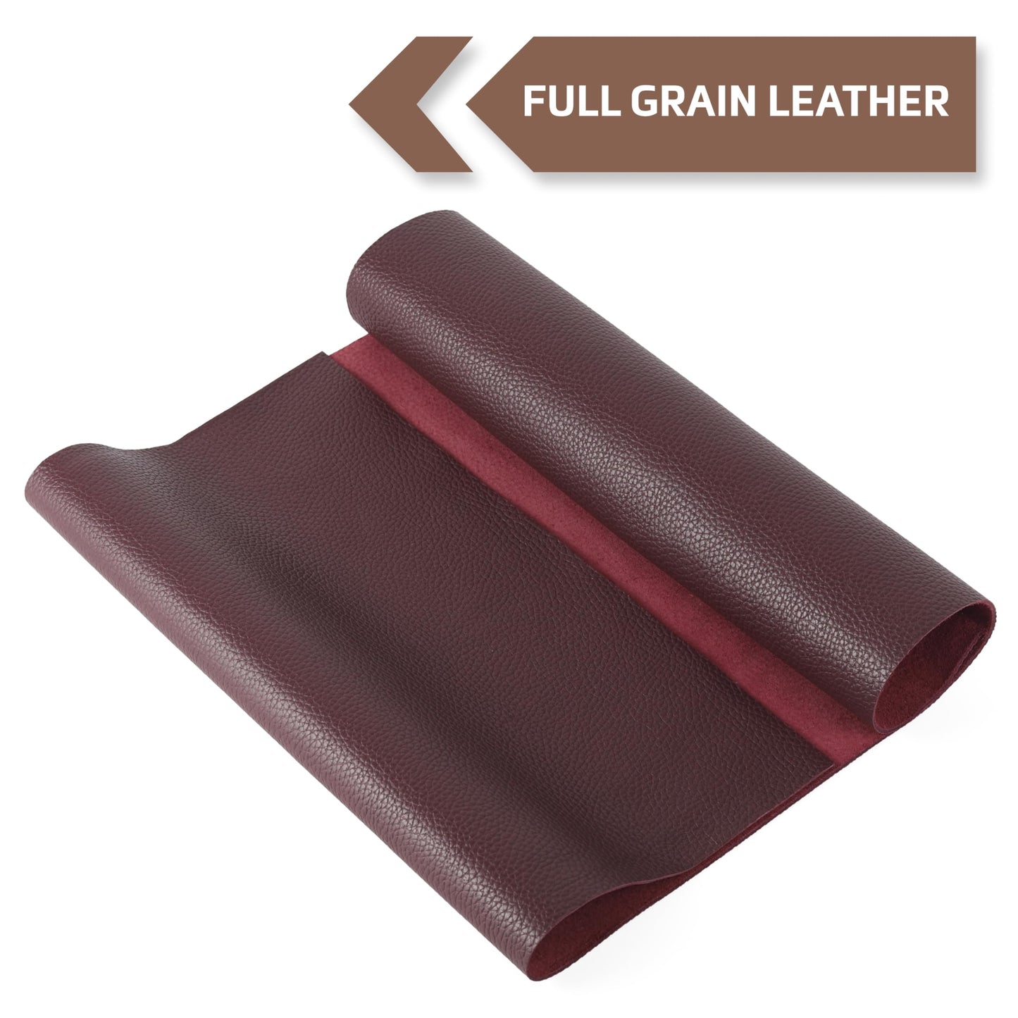 Shkira 24''X12'' Genuine Burgundy Brown Dotted Leather Sheets for Hobby Workshops - Tooling Square - 2.0MM Thick Genuine Top Full Grain Oil Tan - Thick Leather Pieces