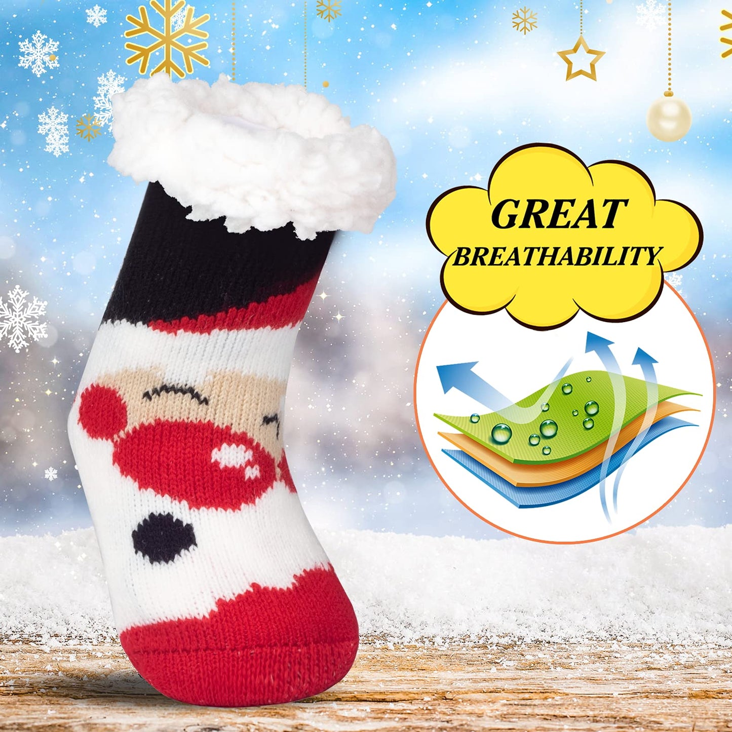 Winter Kids Fuzzy Slipper Socks Toddler Baby Girls Boys Thermal Warm Non-Skid 2-4 Christmas Home Socks Holiday Cabin Soft Thick Fluffy Sherpa Fleece Lined, Gifts for Christmas Stocking Stuffers