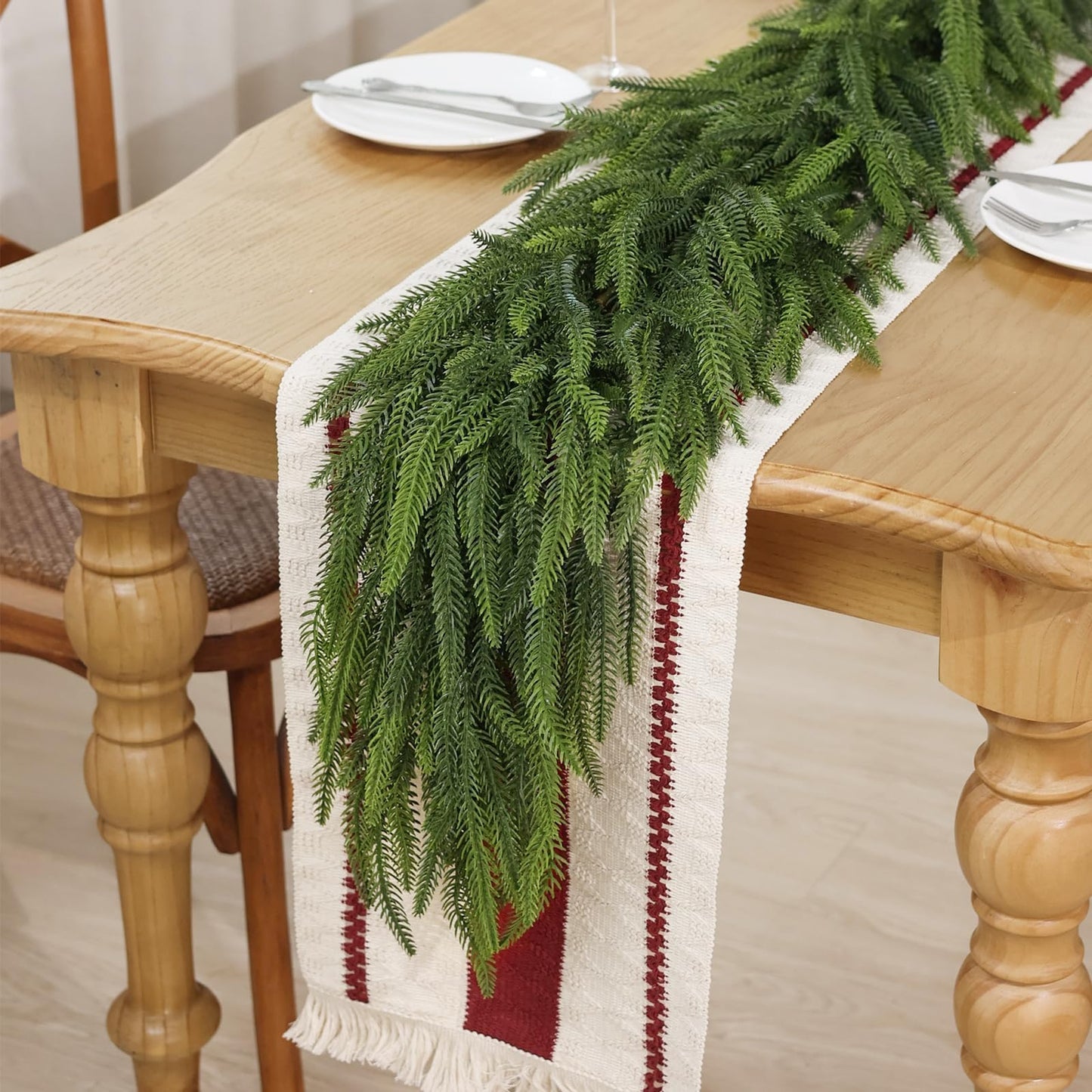 Christmas Norfolk Pine Garlands - 5ft Artificial Garland Faux Green Fake Pine Needles Garland for Fireplace,Table,Window,Stairs,Mante,Holiday Indoor Outdoor Xmas Decor(2PCS)