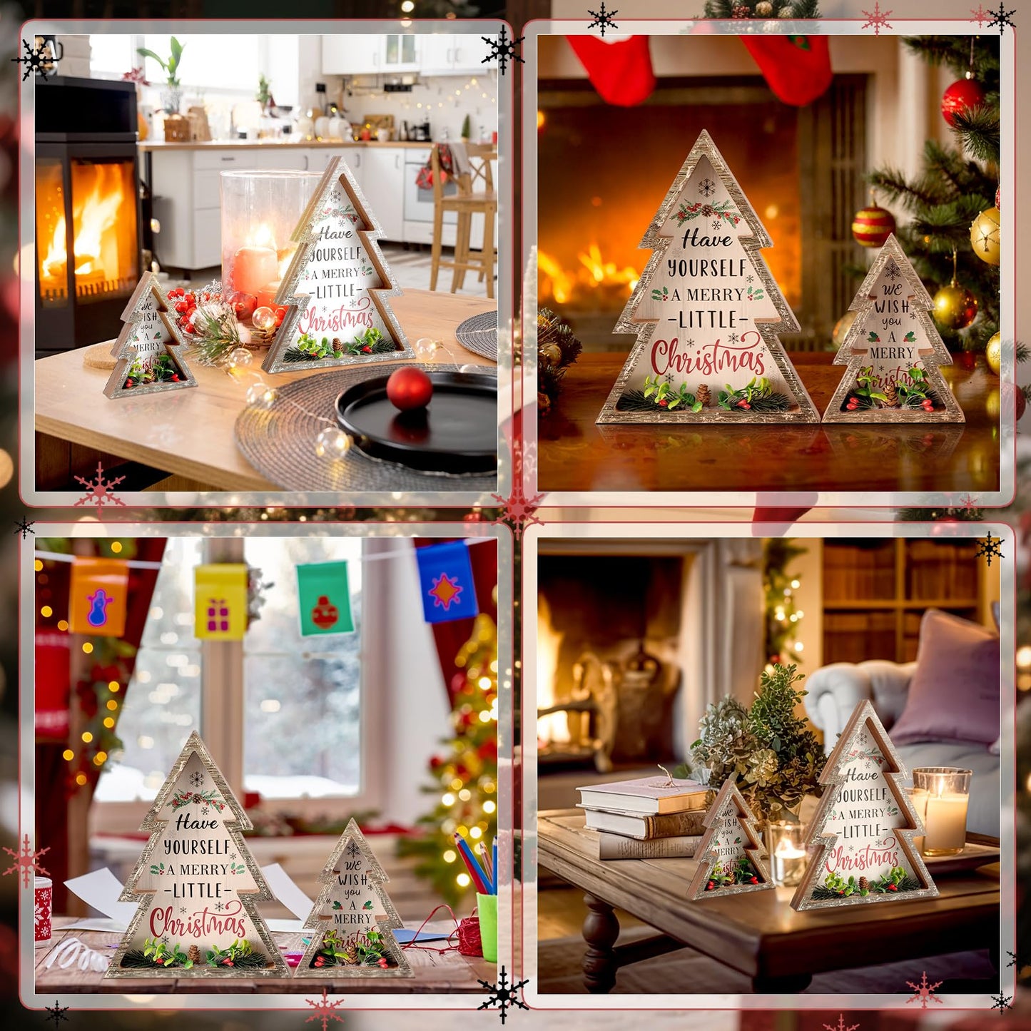Pinkunn 2 Pcs Christmas Decorations for Home Farmhouse Christmas Tree Decor with Pinecones Rustic Wooden Xmas Centerpiece Natural Decorative Block Tabletop Sign for Xmas Party Holiday Table Home Decor