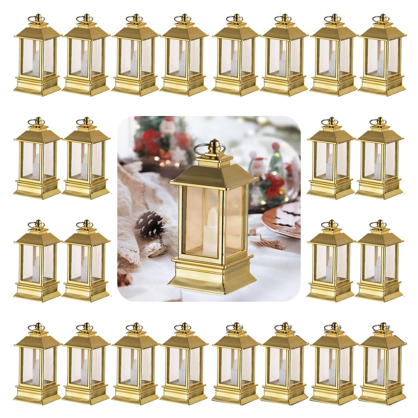 Staymoment Gold Lanterns Decorative Indoor: 24 Pcs Mini Lanterns for Wedding Table Centerpieces Small Battery Powered LED Lights Bulk for Party Christmas Decor