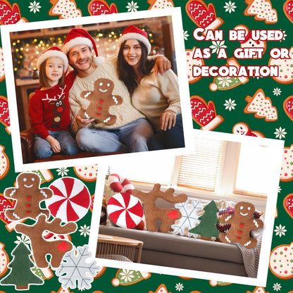 Cumule 5 Pcs Christmas Throw Pillows Cute Xmas Tree Candy Gingerbread Reindeer Snowflake Shaped Plush Pillow for Christmas Winter Holiday Party Outdoor Bedroom Cushion Decoration