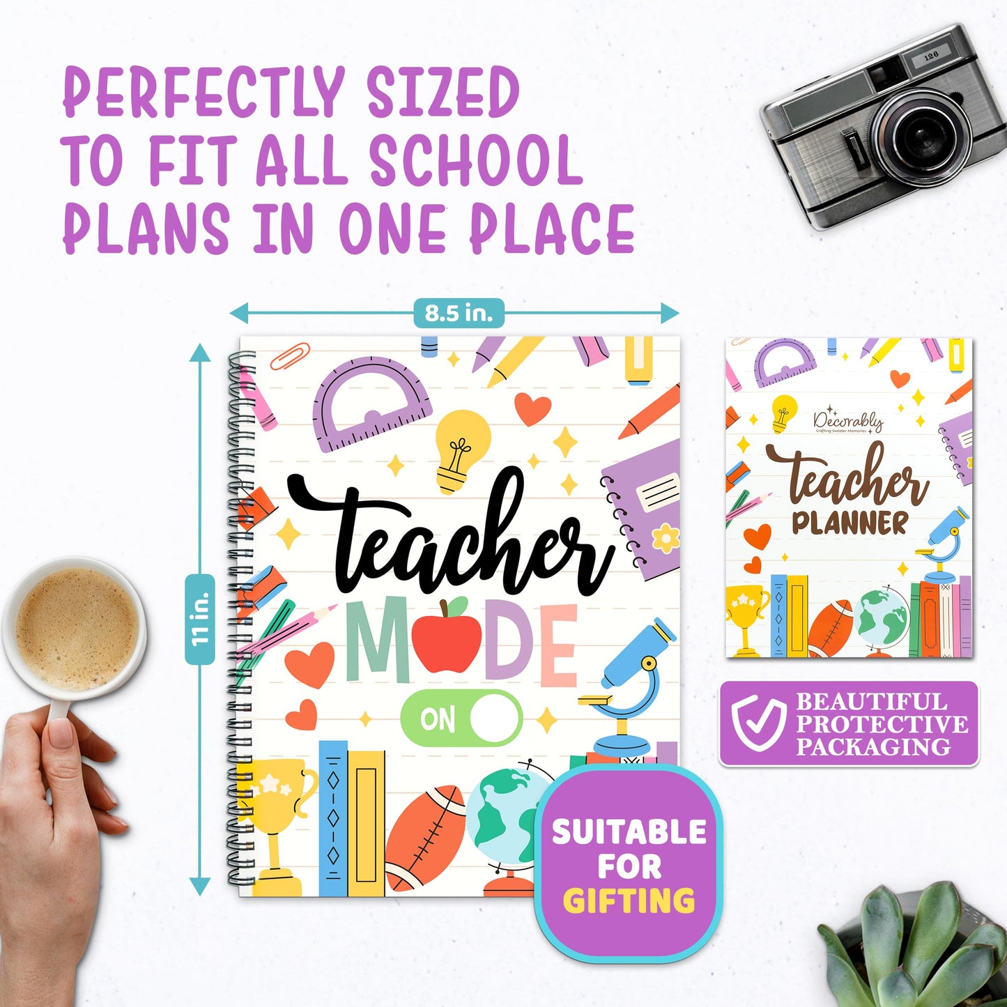 Decorably 12 Months Weekly and Monthly Undated Teacher Planner, 8.5x11inch Spring-Bound Teacher Lesson Planner with Contacts and Schedule Page, Communication Logs, and Classroom Planning