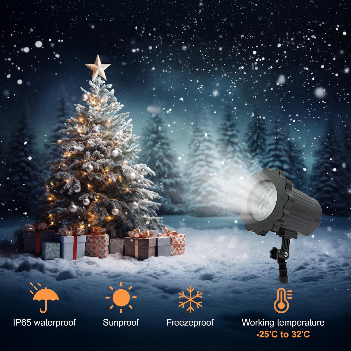 Christmas Snowflake Projector Lights Outdoor- IP65 Waterproof LED Snowfall Spotlight for Halloween &Xmas Projector Holiday Party, Home Decor Garden, Black