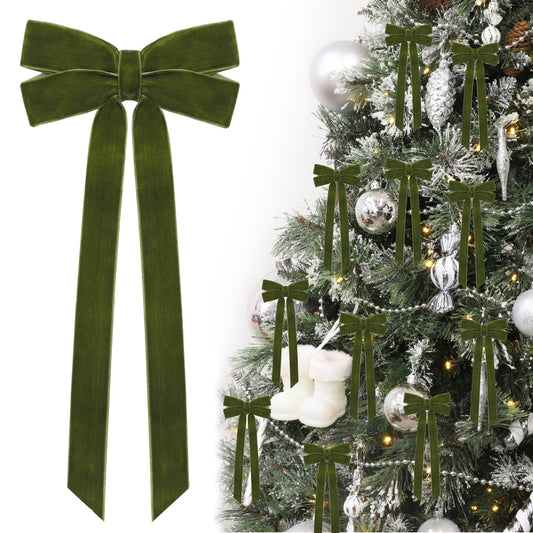 12Pcs Green Velvet Ribbon Bows Christmas Tree Decorations,5in x 10in St Patricks Day Ornaments for Tree Home Party Front Door Wreath Garland Holiday Decor