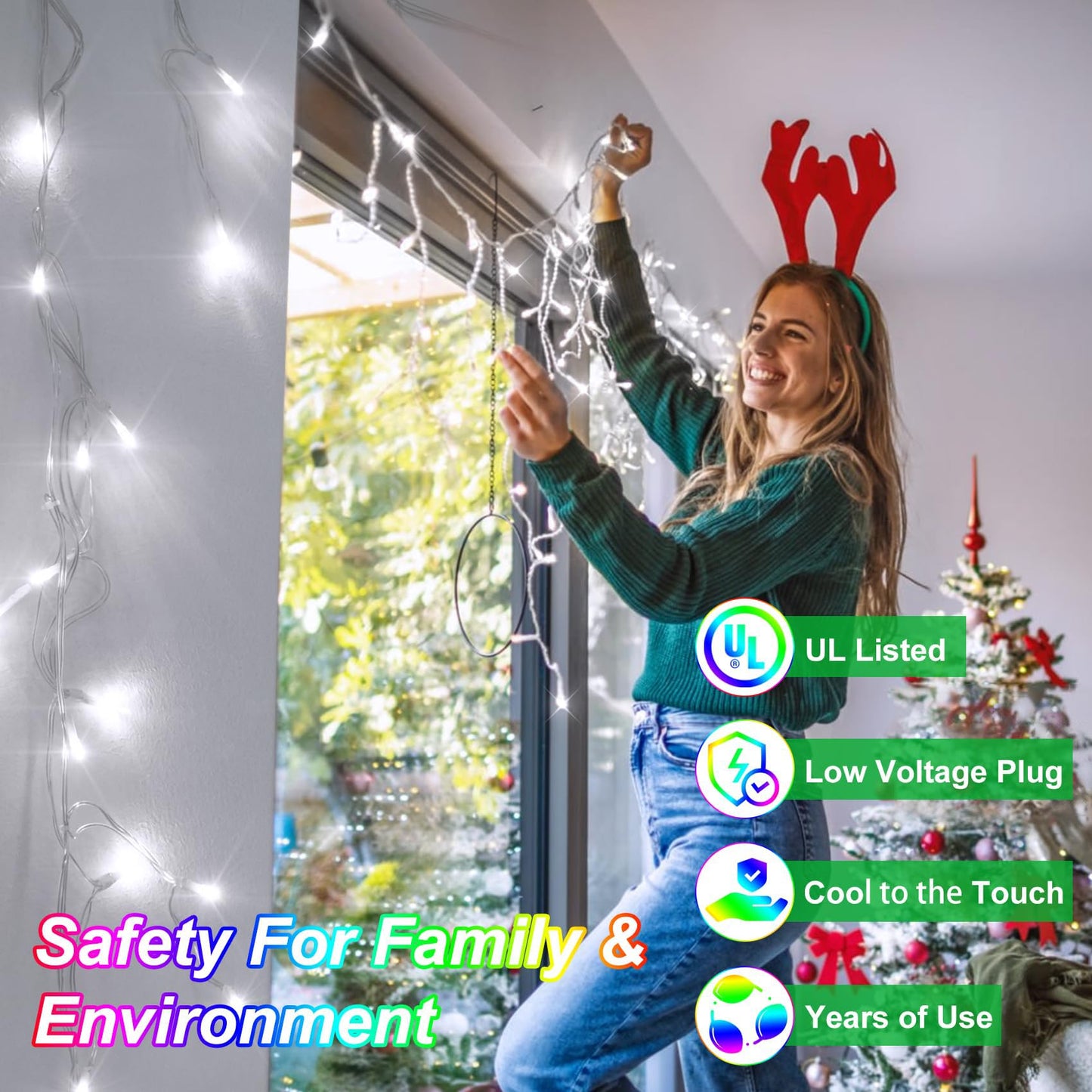 82FT 810 LED Christmas Lights 180 Ice Drops, 12 Lighting Modes and Timer Memory Dimmable, Outdoor Waterproof Hanging Ice String Light for Holiday Wedding Garden Fence House Outside Decor (Cool White)