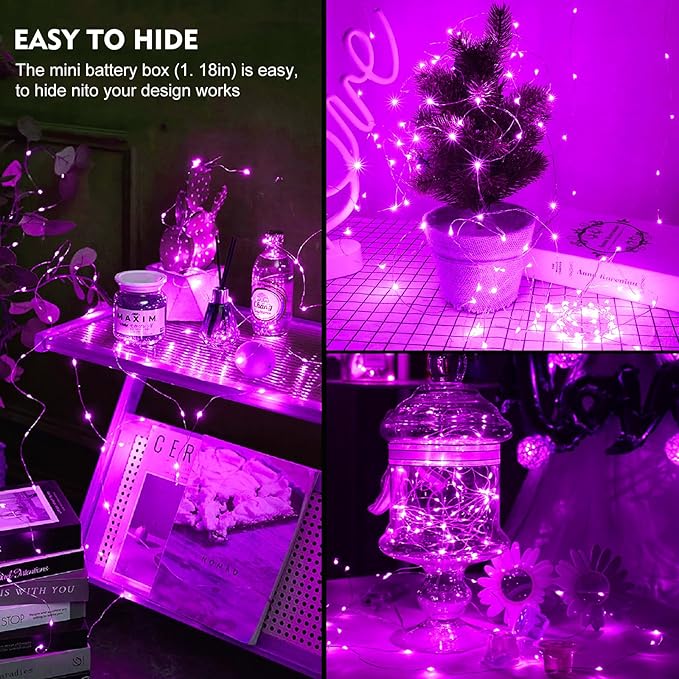 pozzolanas 12 Pack Pink Fairy Lights Battery Operated 3 Modes 7FT 20 LED Waterproof String Lights Twinkle Silver Wire for Mason Jars Wedding Christmas Halloween Part Decor (12, Pink)