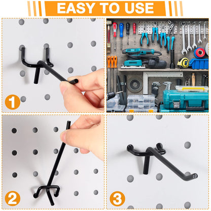 Shimeyao 100 Pcs Peg Board Shelving Hooks Stainless Steel Hanging Board Pegs Wall Display Hooks Bulk for 1/8 1/4 Garage Storage Organizer Accessories (4 Inch,Black)