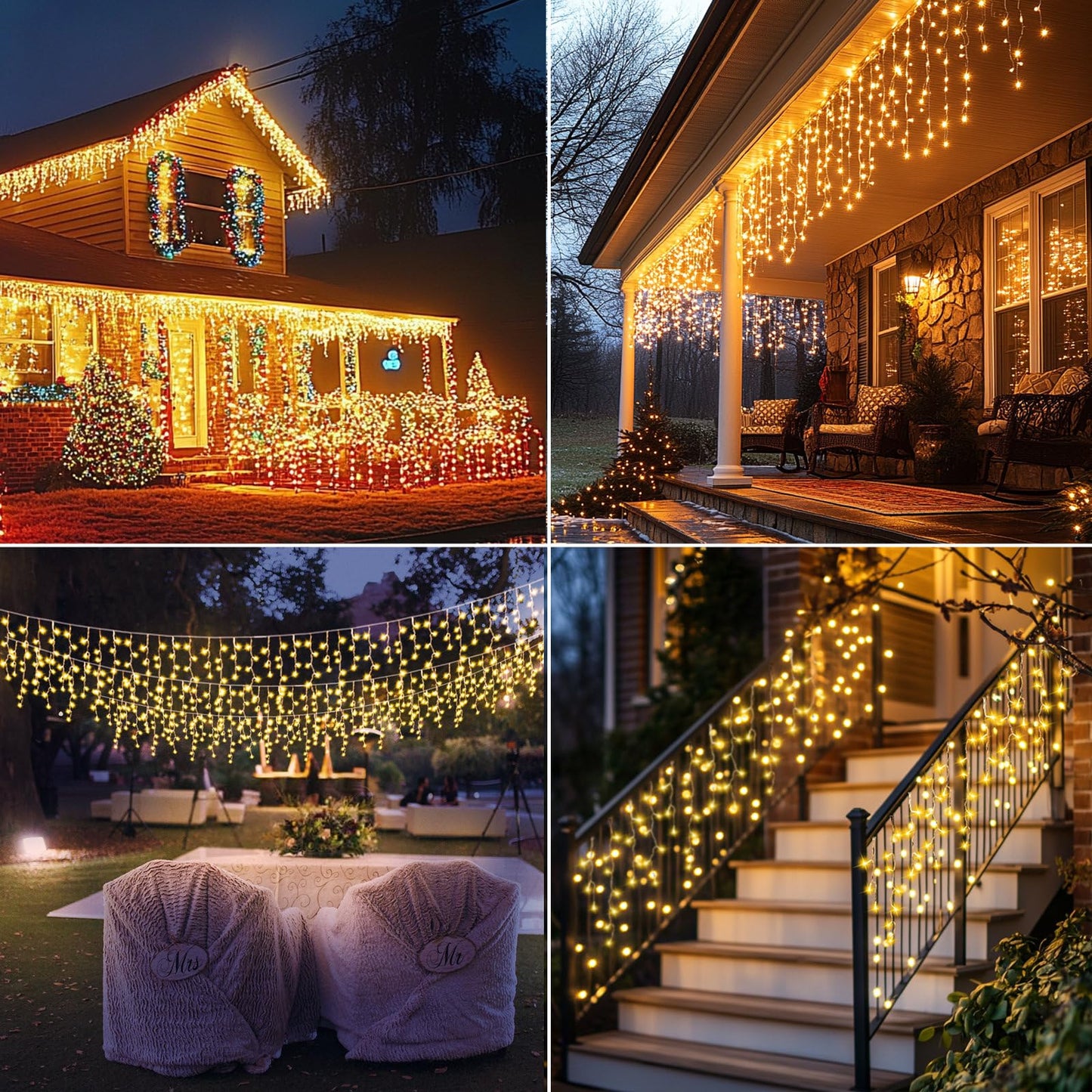 Icicle Lights for Outside, 167ft 17600 LED Icicle Christmas Lights Outdoor Waterproof, 352 Drops with Remote, 8 Modes & Dimmable, Timer for Christmas, Wedding, House, Roof Decoration, Warm White