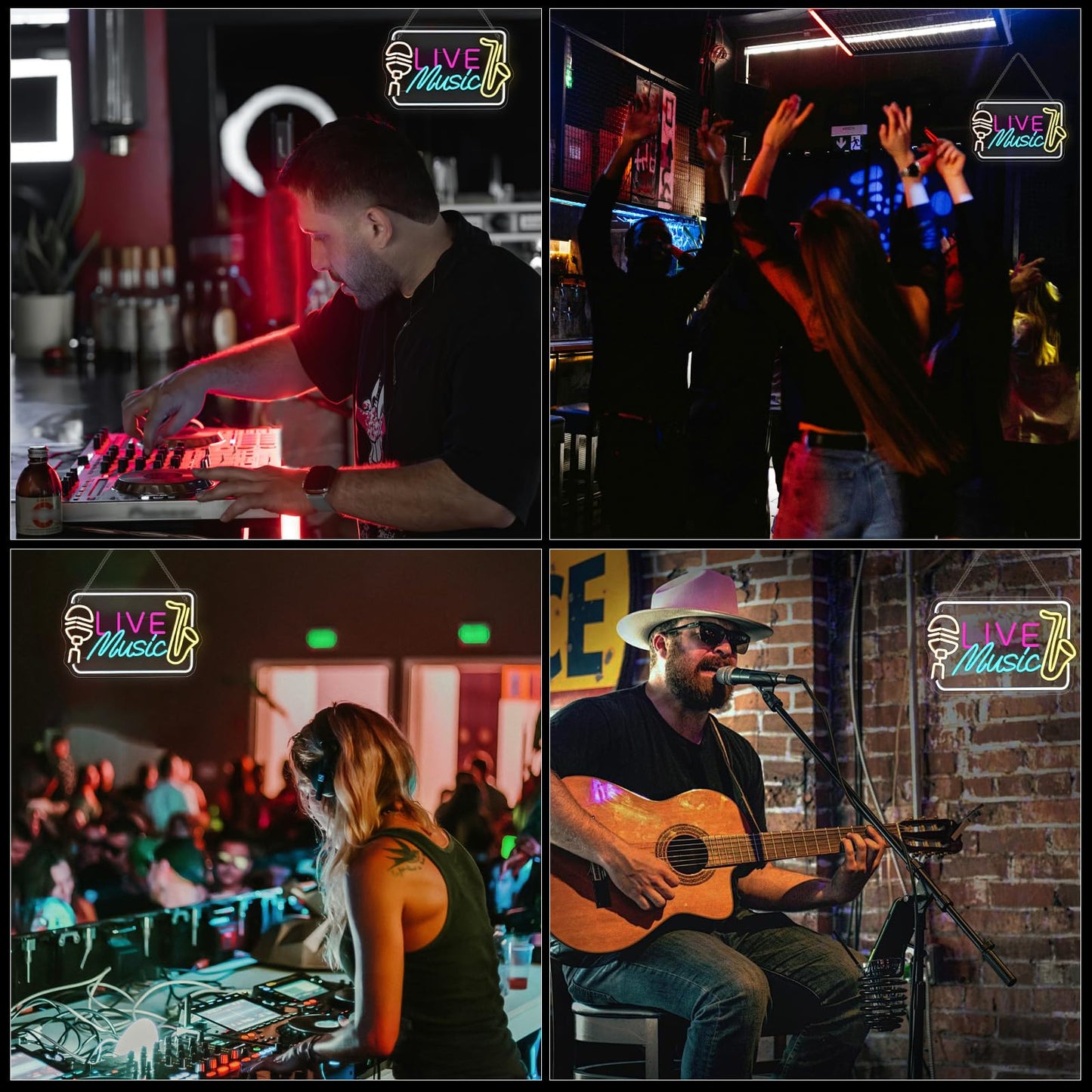 Horseneon Live Music Neon Sign Bright LED Wall Decoration for Music Venues, Bars, Clubs or Homes, USB Power Adjustable Brightness, Classic Song Theme Decoration