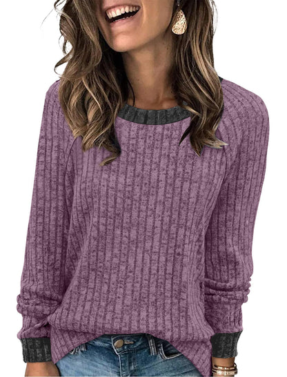 WIHOLL Long Sleeve Shirts for Women Lightweight Sweaters Fall Outfits 2025 Color Block Winter Clothing Dressy Casual Soft