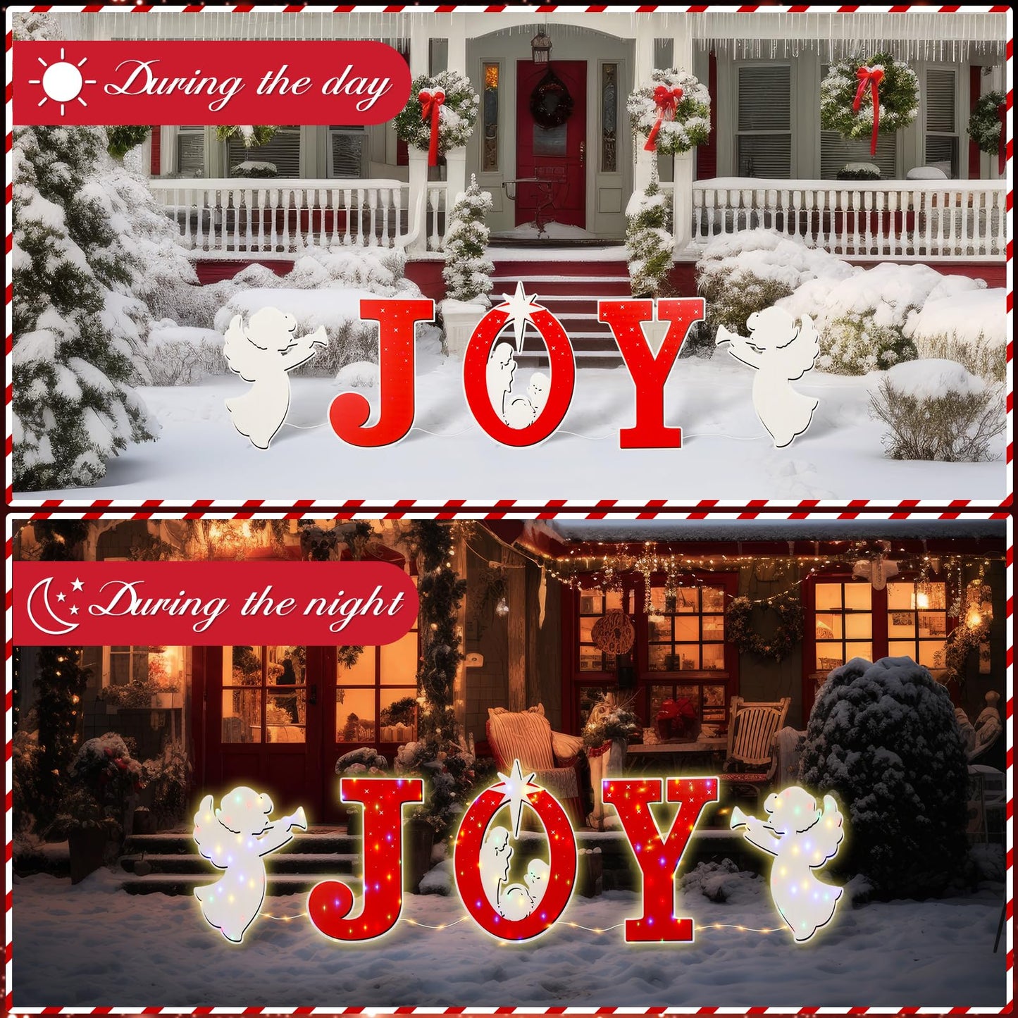 Christmas Joy Nativity Scene Yard Sign with LED String Light Decorations Large Xmas Nativity Lawn Religious Scenes Yard Signs with Stakes for Christmas Eve Night Holiday Xmas Home Outdoor Garden Decor
